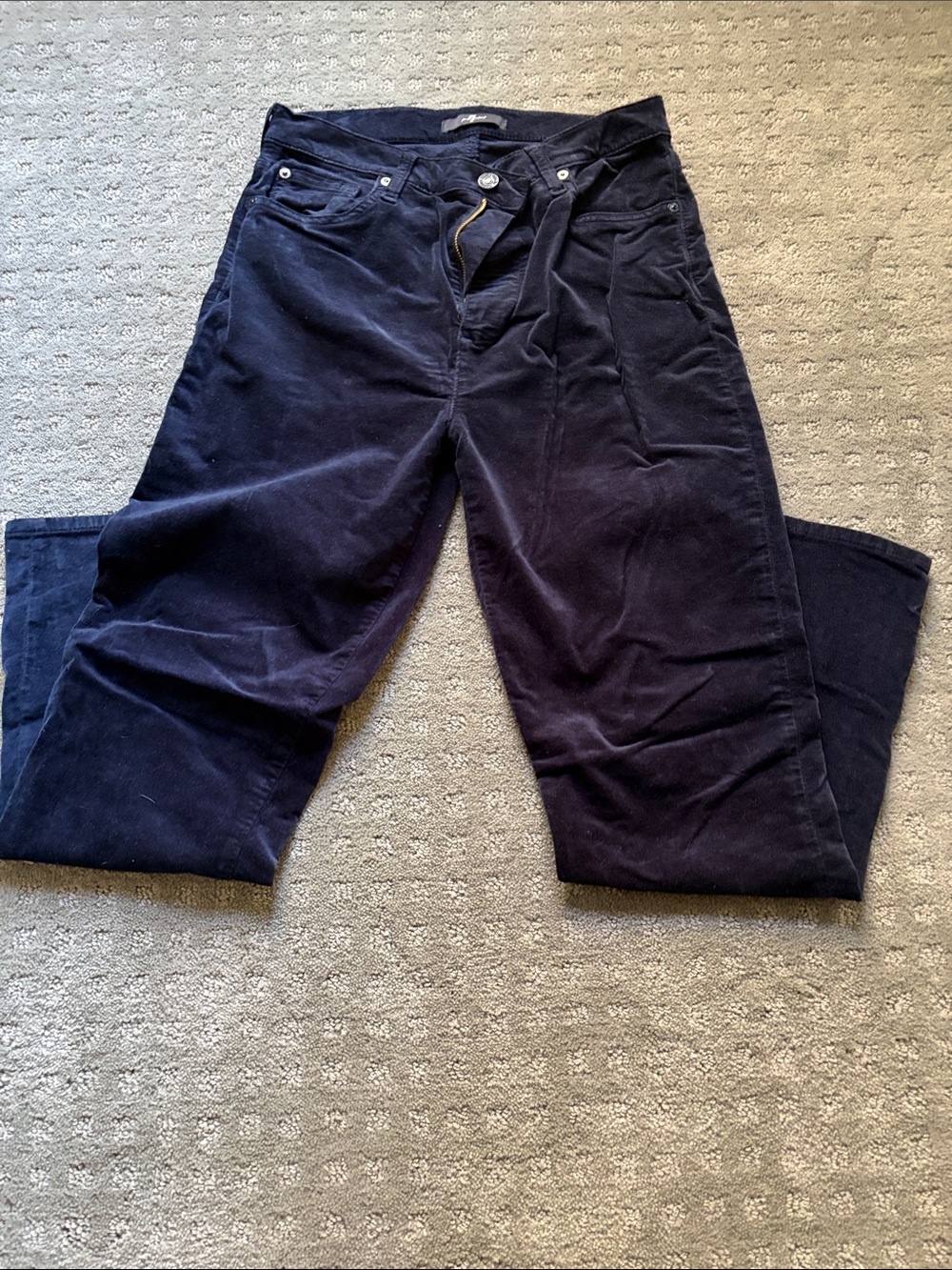 7 For All Mankind Navy Velvet HW Slim Kick